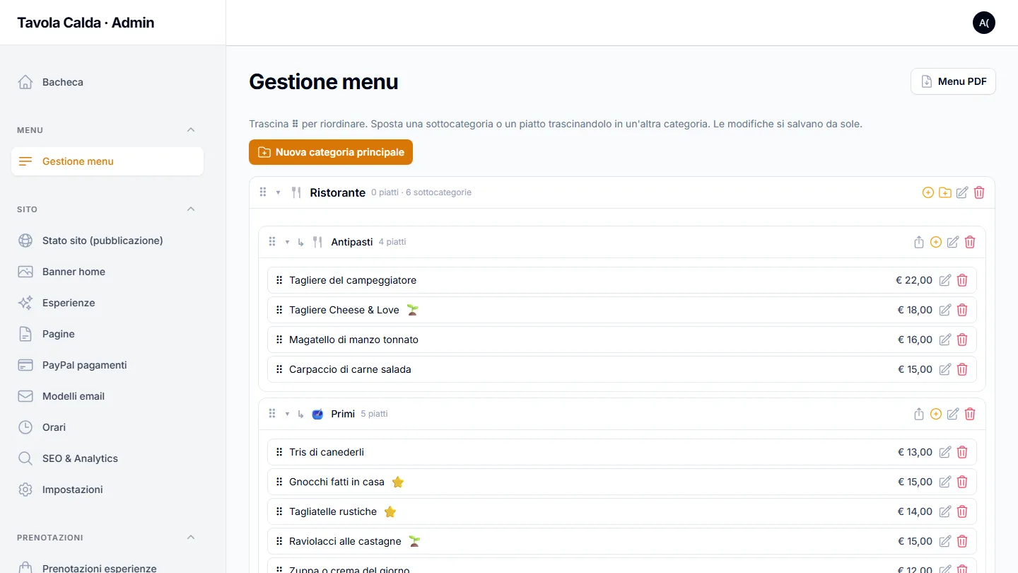 Tavola Calda Molveno - Gestione menu e prenotazioni